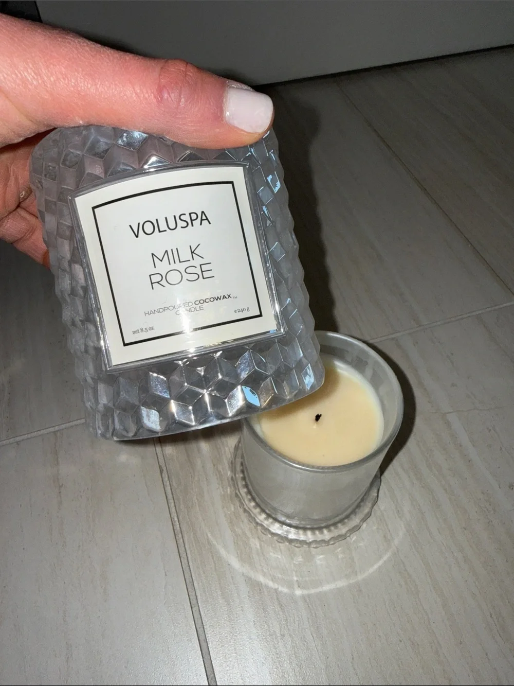 Voluspa Milk Rose Candle in Textured Cream Glass Jar